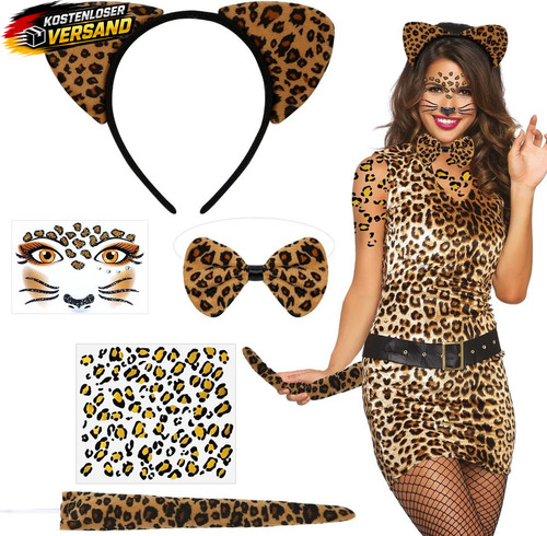 Damen leoparden kostüm set - damen,